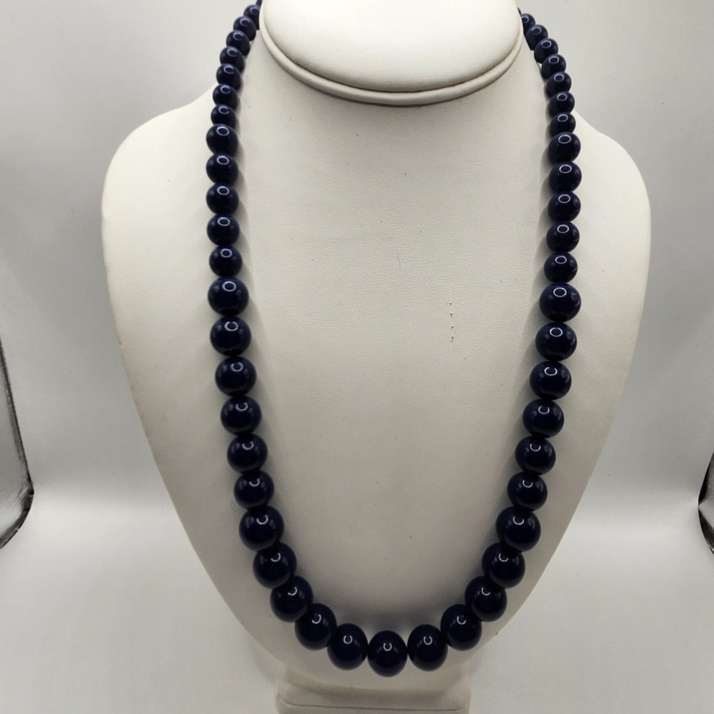 Vintage Napier Navy Blue Beaded Strand‎ Necklace Gold Tone Clasp PAT 4774743